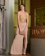 Vestito lungo con spacco Gold bustier gioiello
