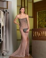 Vestito lungo con spacco in tulle e Swarovski 3